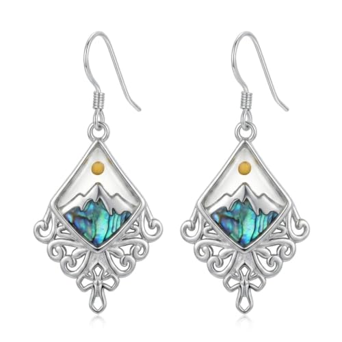 Mustard Seed Dangle Earrings for Women, 925 Sterling Silver Faith Mountain Cross Drop Earrings with Abalone Shell, Hypoallergenic Religious Christian Jewelry Gifts