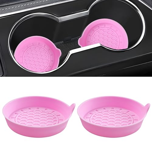 Amooca 2-Pack Spill-Proof Cup Coasters Non-Slip Car Cup Holder Inserts - color: Pink, size: 2 pack