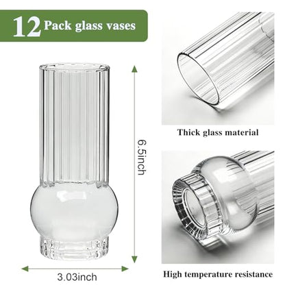 6.5Inch Drinking Glasses for Home Decor,12pcs Fluted Glass Vase Set - size: Ribbed Juice Vase-12PCS