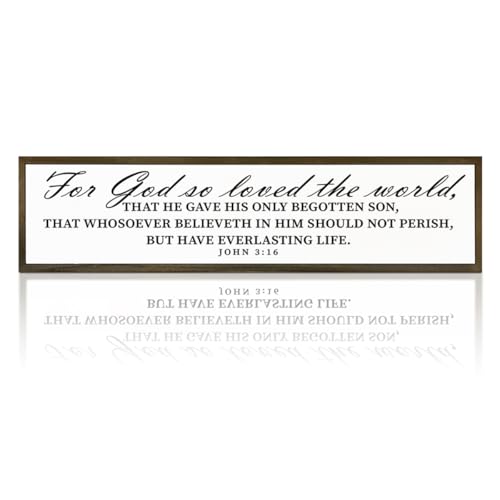 Christian Decor, Bible Verse Wall Art, Farmhouse Home Decors, Wooden Framed Wall Plaque, John 3:16 Scripture Wood Sign, For God So Loved the World Sign 17.8x4x1.2 inches - color: Wood