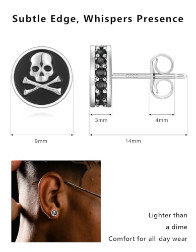 KRKC&CO Earrings for Men, Sterling Silver Earrings Studs, Hypoallergenic - color: Black D