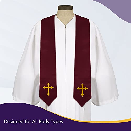 Piecatle Choir Stole with Cross Embroidery for Church, Ideal for Costume,60" - color: Maroon