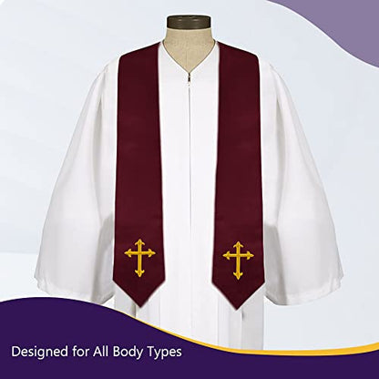 Piecatle Choir Stole with Cross Embroidery for Church, Ideal for Costume,60" - color: Maroon
