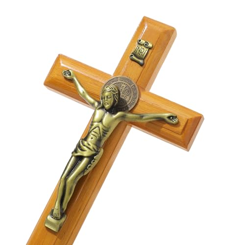 KOMI 10 Inch Jesus Wooden Crucifix Wall Cross for Home Decor - color: Light Brown-10 Inch