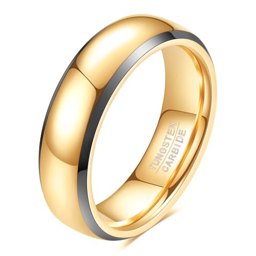 VQYSKO Tungsten Carbide Wedding Cigar Domed Band Ring Men Women 5-14 - color: Gold & Silver-6mm