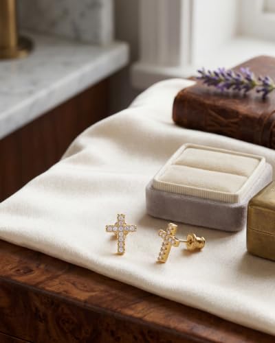 MUMREUES 14K Gold Earrings for Women Dainty CZ Cross Stud Earrings Jewelry - color: CZ Cross & Gold