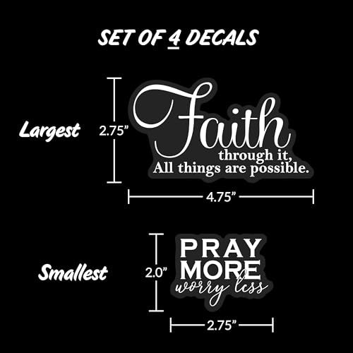 Religious Faith Vinyl Stickers - 4 Piece Decals Car Window Decals - Vinyl Car Sign Sticker - All Weather Proof - Pray More - Faith Infinity Love – Easy to Put On Car - style: Faith