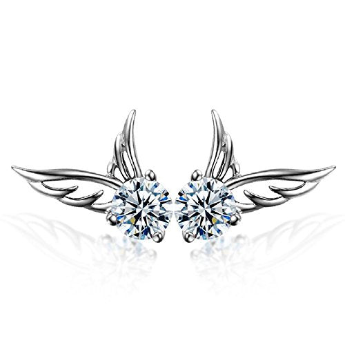Crystalline Azuria Angel Wings Stud Earrings with White Crystals 18K White Gold Plated for Women