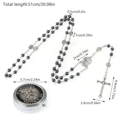 Saint Michael the Archangel Catholic Rosary Necklace - color: Black-Saint Michael