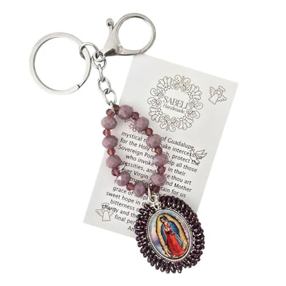 Sabeli Handmade Keychain Clip Holder - Catholic Rosary Bead Prayer - Religious Gifts Men Women - Llavero Catolico Regalo - color: Virgen De Guadalupe Purple