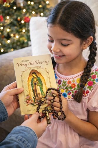 Our Lady of Guadalupe Bilingual Rosary Wood Bead Cord English Spanish Guide