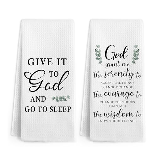 Religious Christian Kitchen Towels, Christian Gifts for Women, Give It to God and Go to Sleep Hand Towels Set of 2, Christian Scripture Hand Dish Tea Towel for Kitchen Bathroom Decor, 16x24 in - color: God
