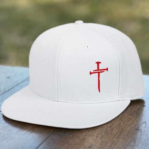 Christian Hats for Men Women - Cross Faith Flat Snapcback Hats - Religious Gifts for Thanksgiving Christmas - color: White/Cross Red