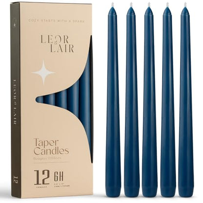 Leor & Lair Dark Blue Taper Candles, 12 Pack, 10" - color: Blue