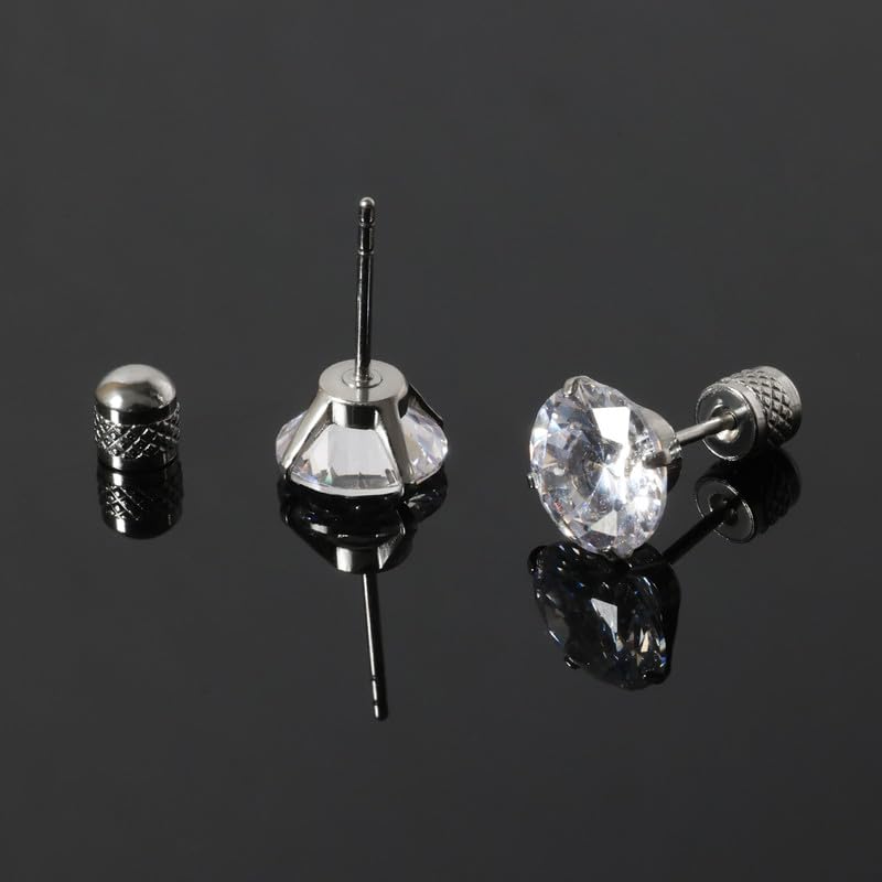 Titanium Earrings Push-in Threadless Flat Back Stud Earrings for Women Men, Cartilage Earring Hypoallergenic Cubic Zirconia Earrings Studs for Helix Tragus Piercing Jewelry - color: Silver-8mm