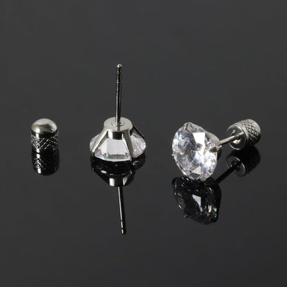 Titanium Earrings Push-in Threadless Flat Back Stud Earrings for Women Men, Cartilage Earring Hypoallergenic Cubic Zirconia Earrings Studs for Helix Tragus Piercing Jewelry - color: Silver-8mm