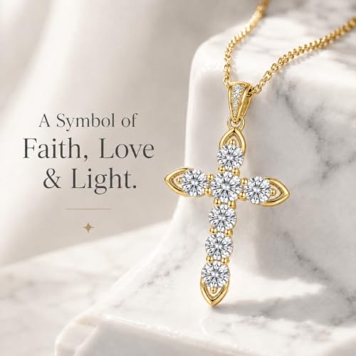 Cross Necklace 18k Gold Plated Christian Faith Jewelry Gift for Women - color: Cross-Gold