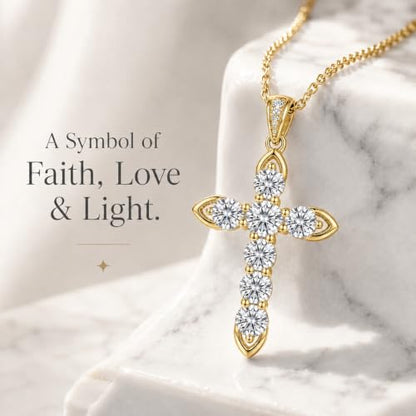 Cross Necklace 18k Gold Plated Christian Faith Jewelry Gift for Women - color: Cross-Gold