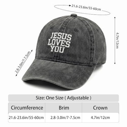 Inspirational Christian Baseball Cap, Adjustable Embroidered Cotton Hat for Men Women Dad Hat Gifts for His Her - color: Jesus Loves You - Black