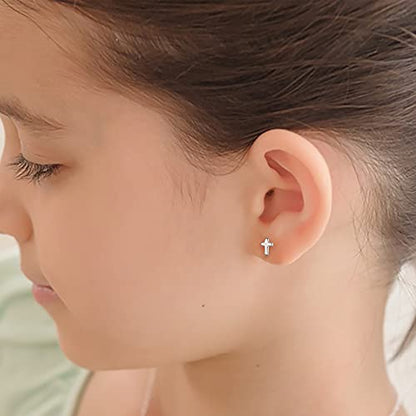 EVER FAITH 925 Sterling Silver Mini Cross Stud Earrings Fashion Minimalist Tiny Jewelry for Women Teen - color: 925 Silver