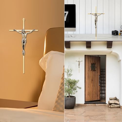 ALDENTA Crucifix Wall Cross, 10 Inch Gold Catholic Metal Cross with Jesus - color: Shiny Gold