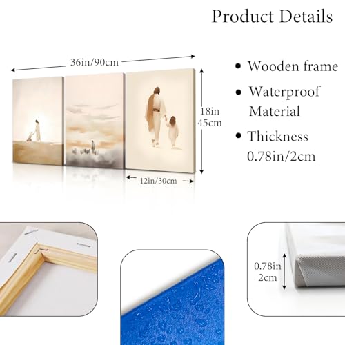 Set of 3 Framed Canvas Wall Art Jesus with Child and Lamb Watercolor Religious Artworks Christian style Wall Decor Paintings HD Print Posters for Bedroom, Living Room and Church 12x16inch - color: Jesus04, size: 16L" x 12W"