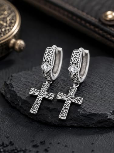 Cross Earrings 925 Sterling Silver Cross Dangle Earrings Christianity Jewelry Gift for Men Women - style: Celtic Cross-Silver