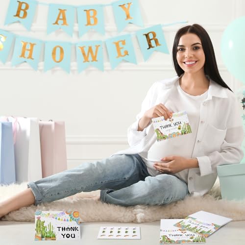 60 Pieces Taco' Bout A Baby Party Thank You Cards with Envelopes,Cactus Taco Pampas Grass Baby Shower Thank You Cards Includes 30 Pieces Envelopes and 30 Pieces Blank Notes Cards for Birthday Party - color: Taco