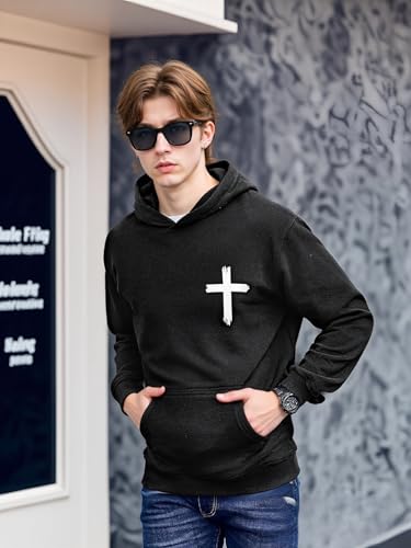 Christian Sweatshirts for Men Faith Christ Cross Pullover Hoodie - color: Black, size: Medium