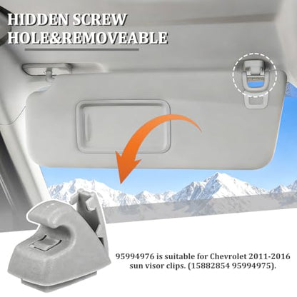 2PCS Car Sun Visor Clip Retainer, OEM#95994975 95994976 Vehicle Sun Visor Hook Bracket, Auto Sunvisor Holder Clip Replacement, Compatible with Cruze 2011-2016 Sonic 2012-2020 (Gray) - color: Gray