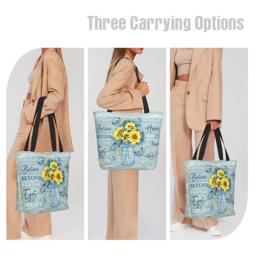 Bible Tote Bags for Women Christian Gifts Religious Church Shoulder Bag - color: Sunflower