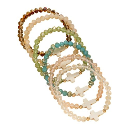 5Pcs Set Cross Beaded Crystal Turquoise Colorful Stretch Bracelet Christian Matching Strand Bracelet for Women Holiday Bohemian Boho Jewelry Multilayered Handmade - color: G
