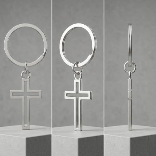 6 Cross Keychain Silver Hollow Out, Cool Keepsakes for Men Women
