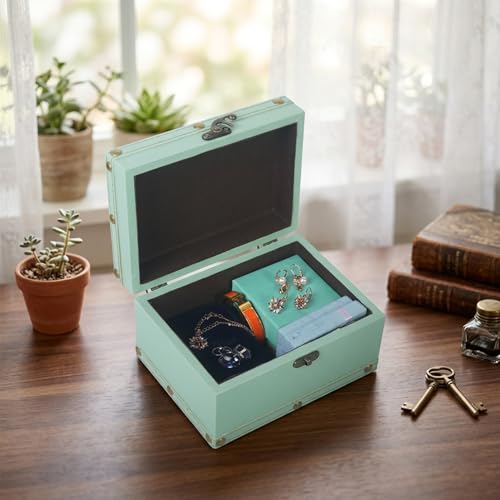 DreamsEden Small Wooden Keepsake Box, Decorative Boxes with Lids and Latch - color: Green