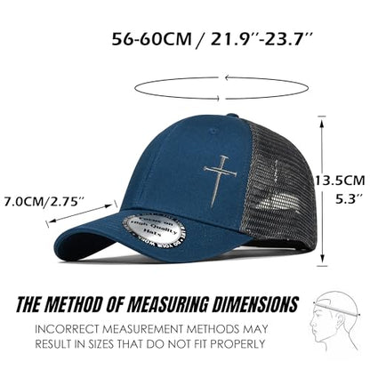 Christian Hats for Men Women,Jesus 3 Nail Cross Hat Christian Religious Gifts for Birthday/Christmas - color: 07.blue-silver