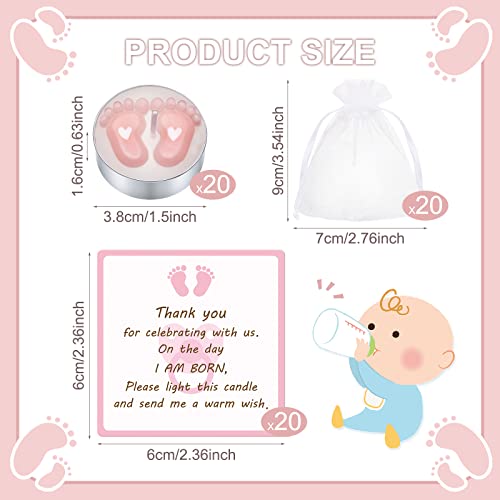 Treela 20 Sets Baby Shower Favor Pink Tea Light Candles Organza Bag Cards - color: Pink