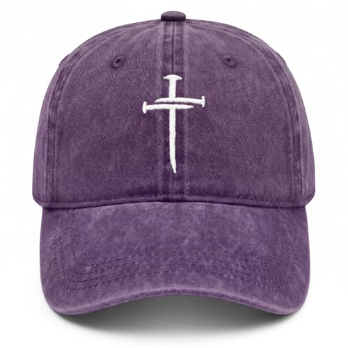 Christian Gifts for Men Women, Religious Cross Logo Embroidered Low Profile Unisex Dad Hat - color: Purple
