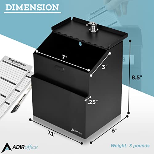 Adir Suggestion Box with Lock - Metal Donation Fundraising Ballot Prayer Box with 55 Free Suggestion Forms Cards & 2 Keys (Wall Mounted - Black) - color: C Black, size: Pack of 1