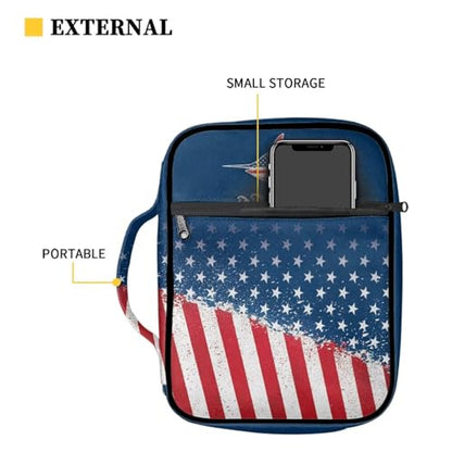 Coldinair American Flag Shark Bible Cover with Handles - Zippered Bible Carrying Case for Women Girls - Cute Tote Bag Book Cover Accessories - Christian Church Bag Purse - color: American Flag Shark
