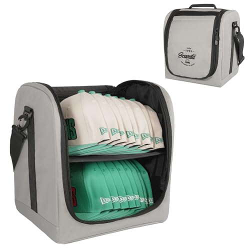 SCAVATA Large Hat Bag for Baseball Caps, Hat Organizer Bag for Traveling & Moving, Storing Snapback Cap, Portable Hat Carrier Holder Case for 12-16 Caps (Grey) - color: Grey