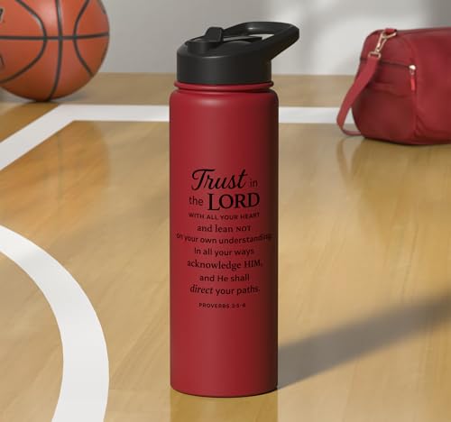 Trust In The Lord Scripture Bible Verse Proverbs 3:5 6 Pray Stainless Steel Insulated Water Bottle - color: Red