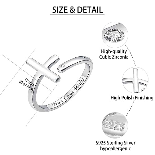 Sterling Silver Cross Rings for Women - Faith Inspirational Adjustable Rings Jewelry Gifts for Christian - style: Ture Love Waits