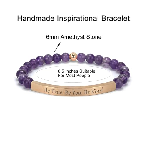 Amethyst Christian Bracelet for Women, 18K Gold Plated Bible Verse Jewelry, Inspirational Religious Faith Gift, Scripture Jewelry for Encouragement & Strength - color: BE TRUE. BE YOU. BE KIND.-Amethyst Rose Gold