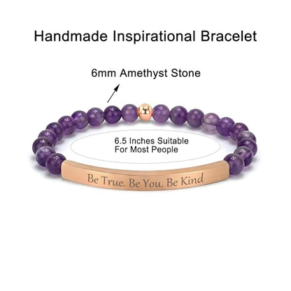 Amethyst Christian Bracelet for Women, 18K Gold Plated Bible Verse Jewelry, Inspirational Religious Faith Gift, Scripture Jewelry for Encouragement & Strength - color: BE TRUE. BE YOU. BE KIND.-Amethyst Rose Gold