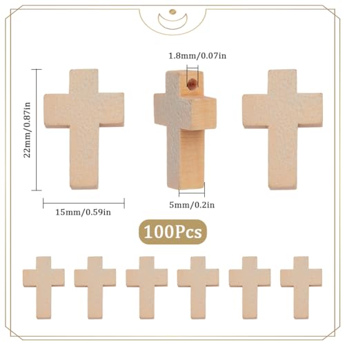 SUNNYCLUE 100Pcs White Cross Charms Bulk Natural Wood Cross Beads Mini Small Cross Bead Charm Rosary Crucifix Pocket Crosses Easter Holiday Christmas Charms for Jewelry Making Charms DIY Supplies - color: 100pcs Wood Color 22x15mm