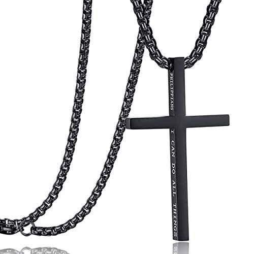 Stainless Steel Cross Pendant Necklaces for Men Women 24 Inch Chain - color: Black