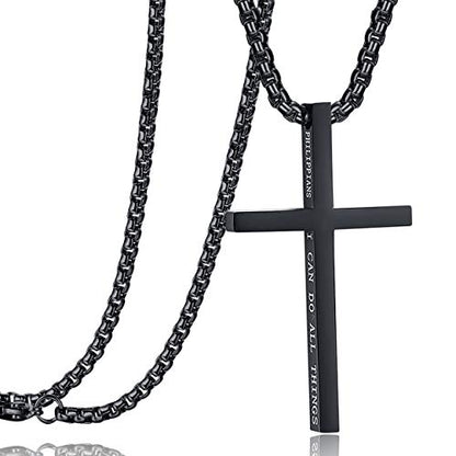 Stainless Steel Cross Pendant Necklaces for Men Women 24 Inch Chain - color: Black
