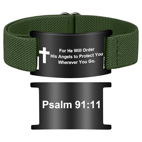 Bible Verse Cross Bracelet for Women Men, Christian WWJD Jesus is King Jewelry Gift Adjustable Bracelet - color: Green
