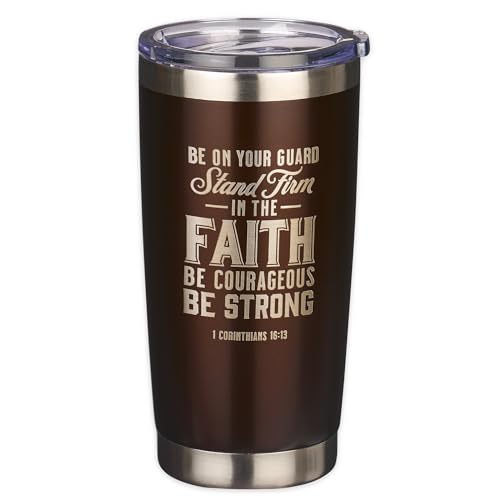 Christian Art Gifts Stainless Steel Double Wall Vacuum Insulated Tumbler 18 oz - color: Brown/Stand Firm