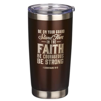 Christian Art Gifts Stainless Steel Double Wall Vacuum Insulated Tumbler 18 oz - color: Brown/Stand Firm